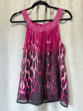 AB Studio Hot Pink and Black Animal-Print Sleeveless Top M